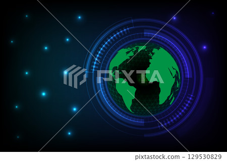 Global green earth with world map lines Innovation meets digital technology 129530829