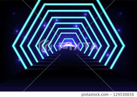 Abstract geometric hexagon technology fiber optic cable network speed line 129530838