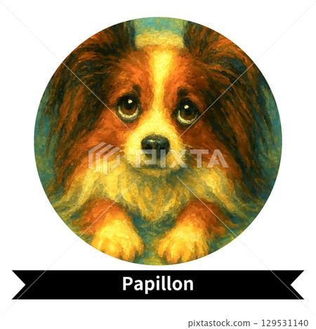 Papillon Dog Portrait - Cute Pet Oil Painting Style Image 129531140
