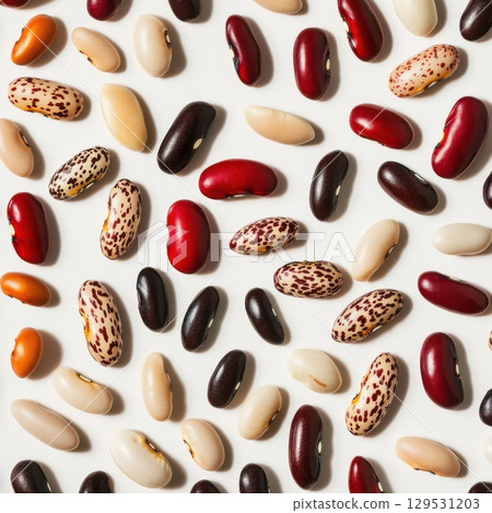 A close-up of a variety of dried beans isolated on a clean white background A close-up of a variety of dried beans isolated on a clean white background 129531203
