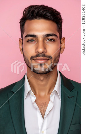 Bloom Latinx Designer Petal Graph Hispanic male 28 blazer petal graph bloom, isolated , photoreal pink-green, even studio, shallow 129531408