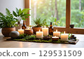 室內擺放著室內植物和蠟燭的自然室內裝飾 129531509
