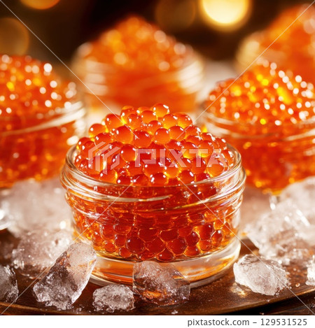 red caviar in a glass jar close up 129531525