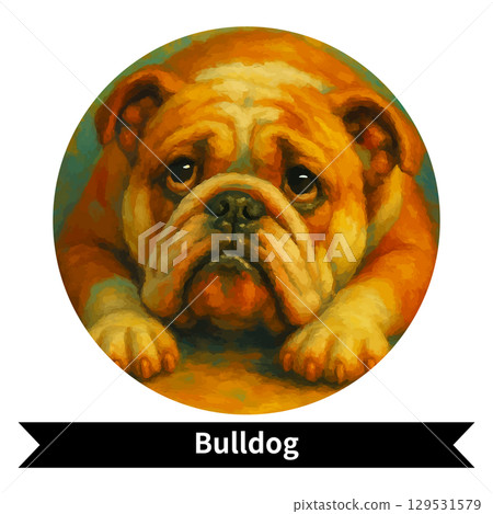 Bulldog Dog Portrait - Cute Pet Oil Painting Style Image 129531579