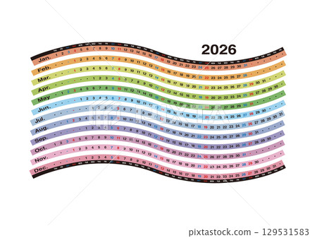 Wave-shaped annual calendar for 2026. No Japanese holidays are listed. 129531583