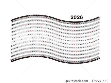 2026 Wave-shaped Annual Calendar 2026 Wave-shaped Annual Calendar 129531589