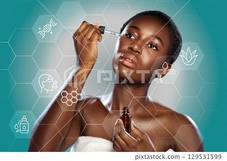 Skincare routine with serum application for glowing skin in a bright studio setting Skincare routine with serum application for glowing skin in a bright studio setting 129531599