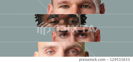 Diverse expressions of emotion captured through close-up portraits of four individuals with varying skin tones and hairstyles Diverse expressions of emotion captured through close-up portraits of four individuals with varying skin tones and hairstyles 129531633