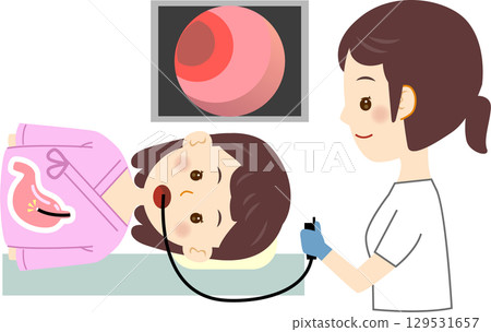 A woman undergoing a gastroscopy examination 129531657