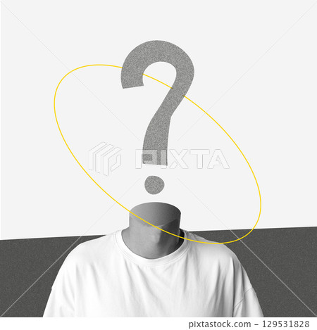 Silhouette of a person with a question mark representing identity in a minimalistic design Silhouette of a person with a question mark representing identity in a minimalistic design 129531828
