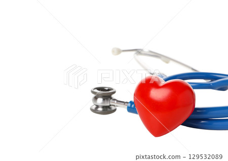 Stethoscope by heart symbol of care, isolated on white, PNG Stethoscope by heart symbol of care, isolated on white, PNG 129532089