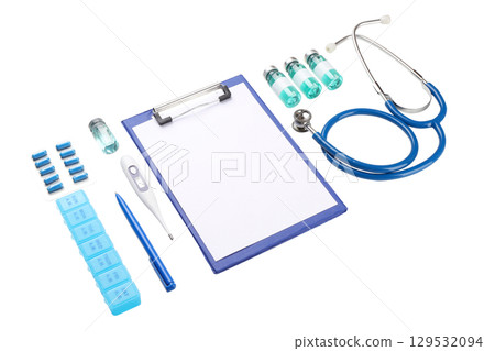 Medical tools and materials prepared, isolated on white, PNG Medical tools and materials prepared, isolated on white, PNG 129532094