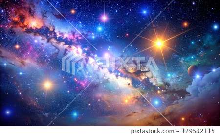 漂浮在太空中的銀河系星星（16：9 橫向橫幅） 129532115