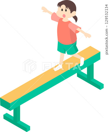 一個女孩走過平衡木的插圖 129532134