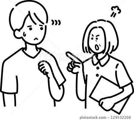 Illustration of a nurse speaking out to a doctor (line drawing only) Illustration of a nurse speaking out to a doctor (line drawing only) 129532208