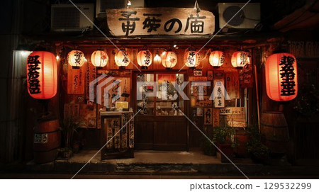 The entrance to the fortune-telling parlor and the light of the lanterns The entrance to the fortune-telling parlor and the light of the lanterns 129532299