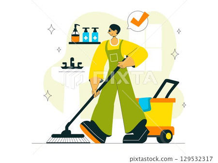 Sanitation Vector Illustration featuring People Cleaning Up Garbage and Disposing of it Properly and Washing Hands with Flat Style Cartoon Background Sanitation Vector Illustration featuring People Cleaning Up Garbage and Disposing of it Properly and Washing Hands with Flat Style Cartoon Background 129532317