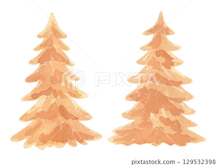 Watercolor pine tree isolated Illustration in neutral colors, set 129532398