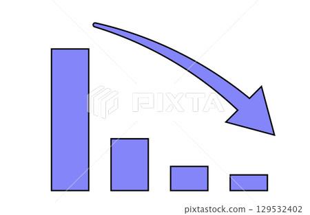 Illustration of a simple downward-sloping bar graph and arrow Illustration of a simple downward-sloping bar graph and arrow 129532402