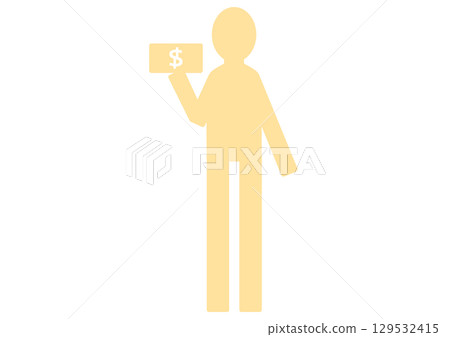 Simple silhouette of a person holding a yellow dollar bill 129532415