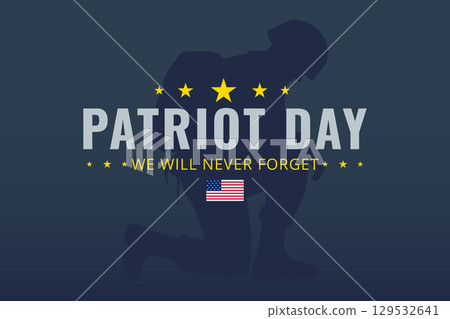 Patriot Day Kneeling Soldier With Flag And Stars Vector 129532641
