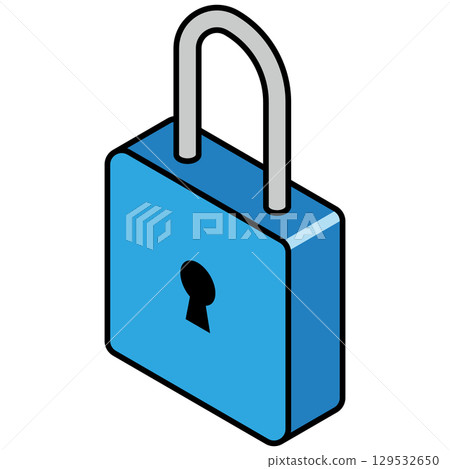 Isometric illustration of a blue padlock 129532650