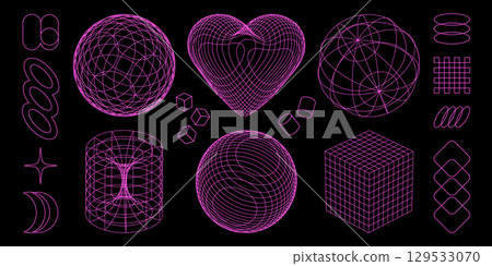 Wireframe geometric shapes in cyber aesthetics Wireframe geometric shapes in cyber aesthetics 129533070