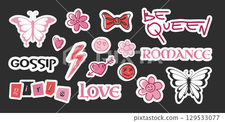 Cute girly icons - y2k sticker set. 129533077