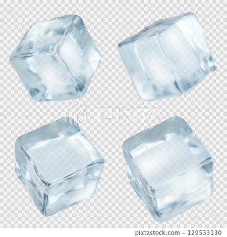 Transparent ice cubes with crystal clear surfaces 129533130