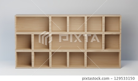 Natural wood cabinet with mixed size compartments 129533150