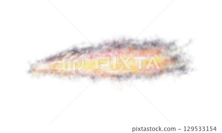 Thick orange and black exhaust smoke cloud trail isolated, from aircraft or vehicle with combustion engine 129533154
