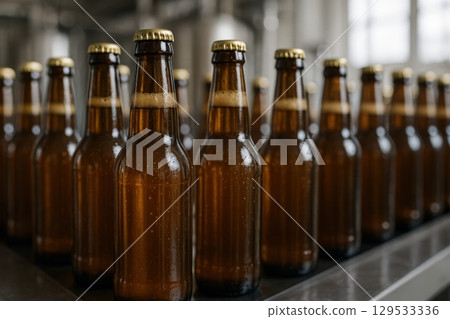 Close-up of beer bottles with condensation 129533336