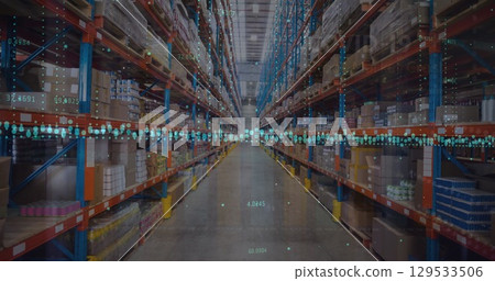 Image of financial graphs over warehouse 129533506