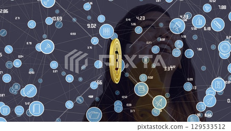 Image of bitcoin symbol network of connections over asian woman Image of bitcoin symbol network of connections over asian woman 129533512