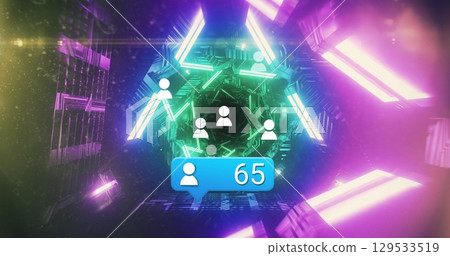 Image of media icons over digital tunnel 129533519