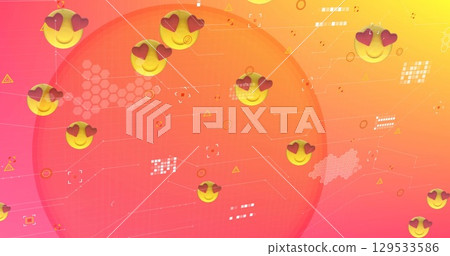 Image of emoji icons over computer circuit board 129533586