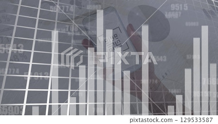 Image of data processing over hand holding smartphone 129533587