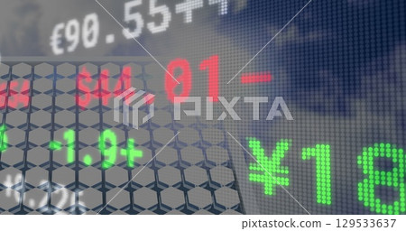 Image of financial data and graphs over solar panels 129533637