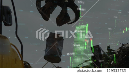 Image of financial graphs and data over junkyard Image of financial graphs and data over junkyard 129533785