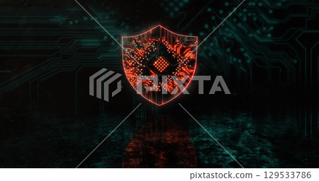 Image of glowing orange security shield over blue processor socket Image of glowing orange security shield over blue processor socket 129533786