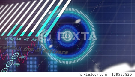 Image of data processing and scope scanning over blue background 129533820