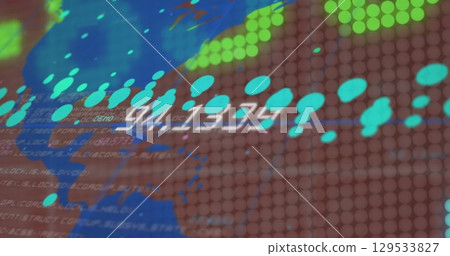 Image of world map and financial data over brown background 129533827