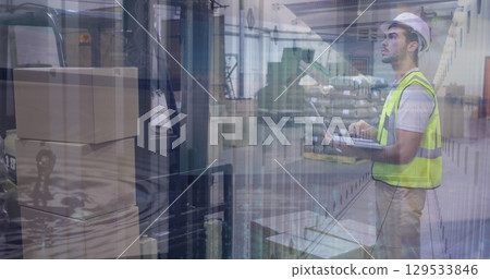 Image of statistics and financial data processing over man using smartphone Image of statistics and financial data processing over man using smartphone 129533846