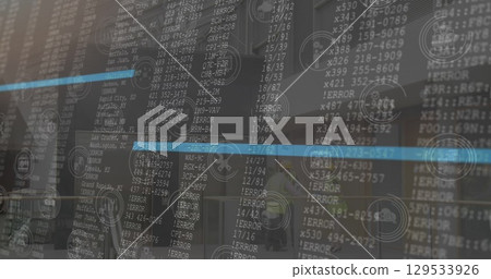 Image of icons over data processing and diverse workers in office 129533926