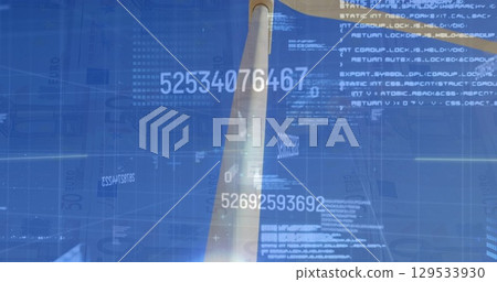 Image of financial data processing over electric windmill 129533930