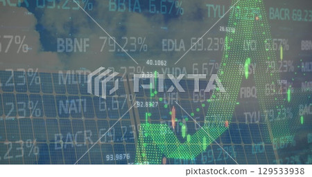 Image of financial data and graphs over solar panels 129533938