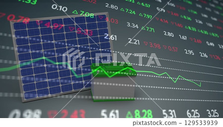 Image of financial data processing over solar panel 129533939