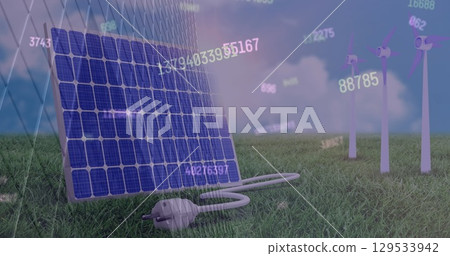 Image of financial data processing over solar panel 129533942