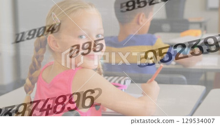 Image of data processing over diverse schoolchildren learning Image of data processing over diverse schoolchildren learning 129534007