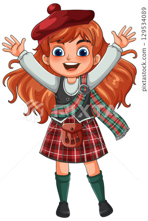 Happy Redheaded Girl in Traditional Scottish Attire Happy Redheaded Girl in Traditional Scottish Attire 129534089